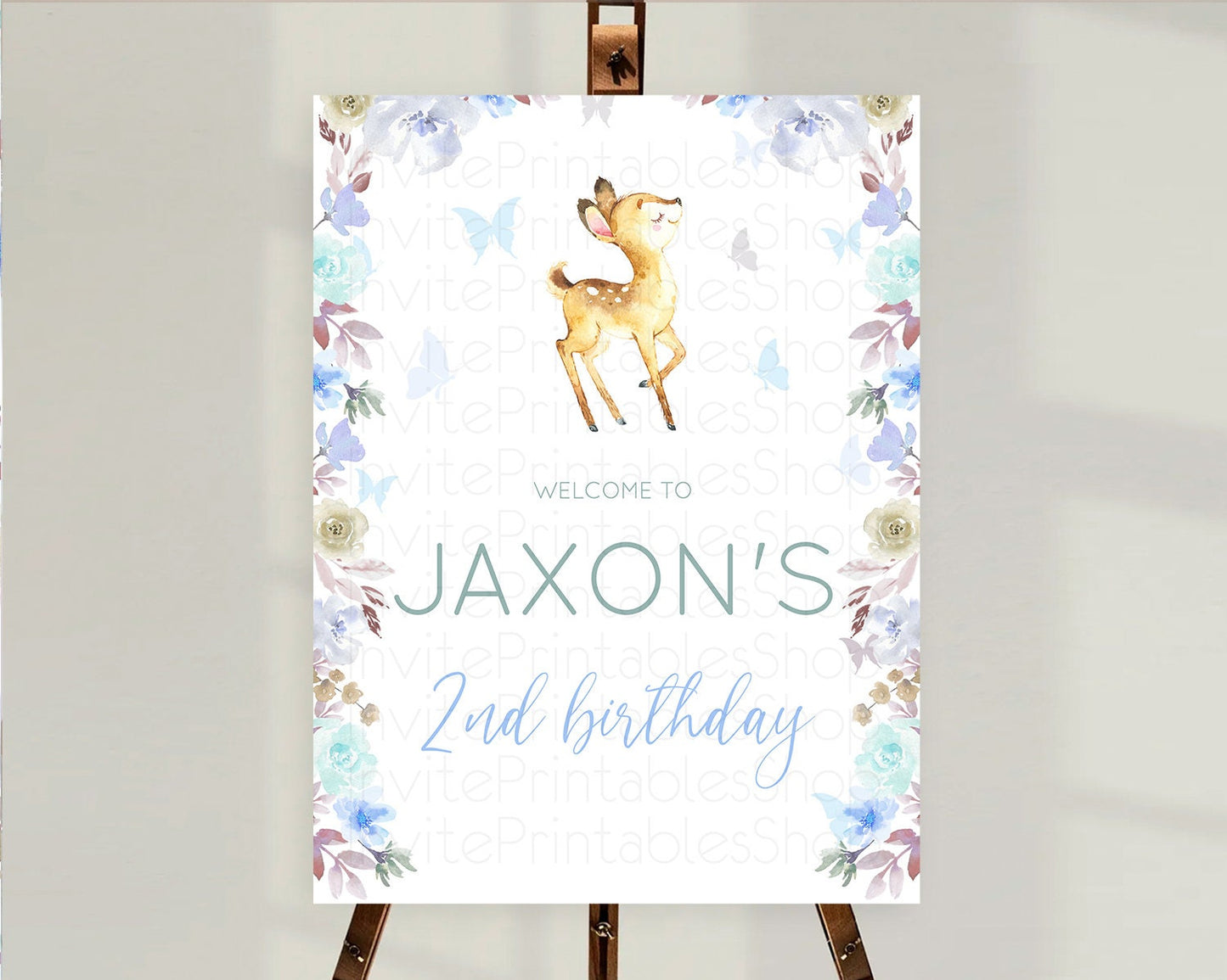 Fawn Welcome Sign Deer Welcome Board Floral Deer Welcome Poster Enchanted Forest Butterfly Pastel Floral First Birthday Welcome Sign D10960