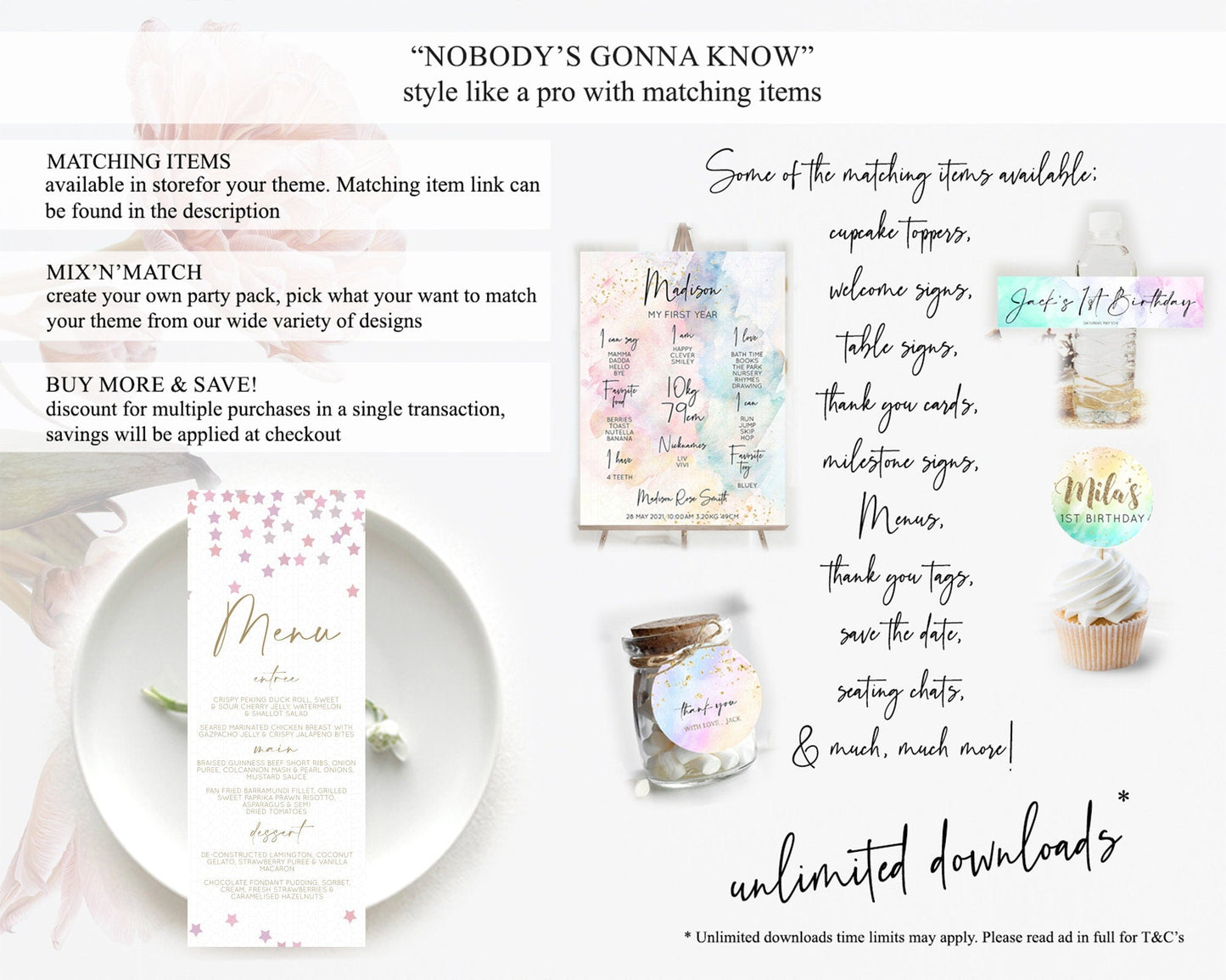 Star Menu Template Pastel Stars Menu Shooting Star Twinkle Little Star Decor Rainbow Colorful Confetti Dinner Dessert Food Menu D10344