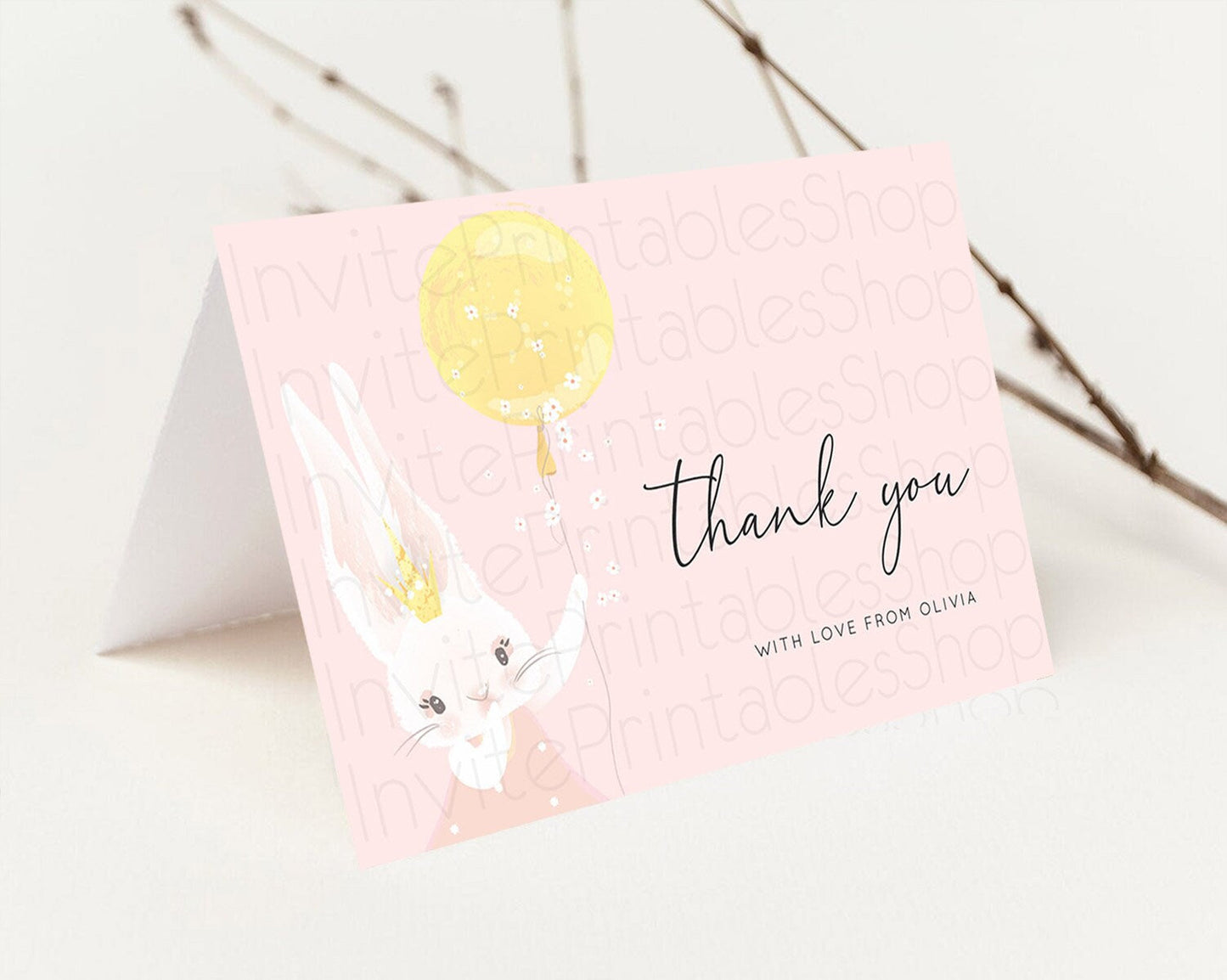Bunny Thank You Bunny Balloon Thank You Card Colorful Pastel Confetti Birthday Thank You Card Sprinkles Bunny Teacher Thank You Card D10219