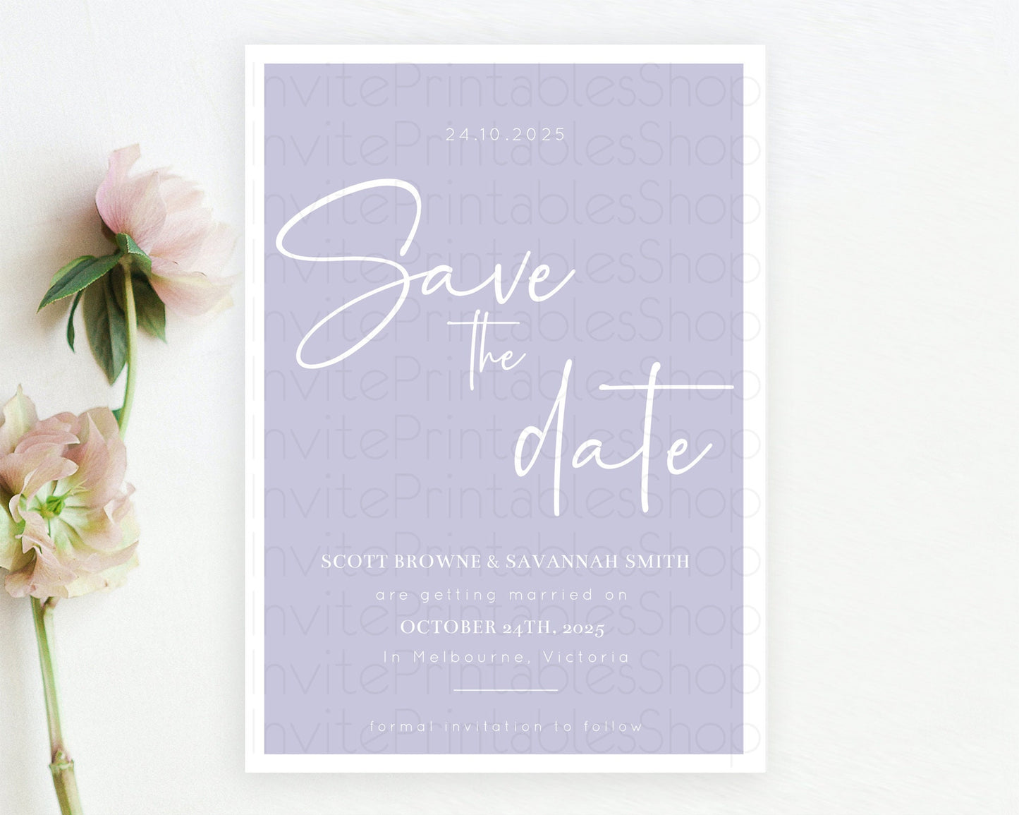 Minimalist Purple Save The Date Template Simple Modern Purple Party Theme For 1st Birthday Baptism Baby Shower Wedding Bridal Shower D10942