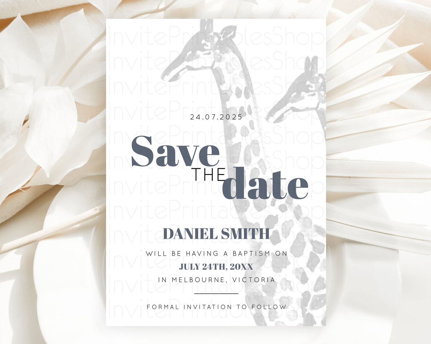 Giraffe Save The Date Template Giraffe Party Save The Date Safari Adventure Giraffe Minimal Theme 1st Birthday Baptism Baby Shower D10306