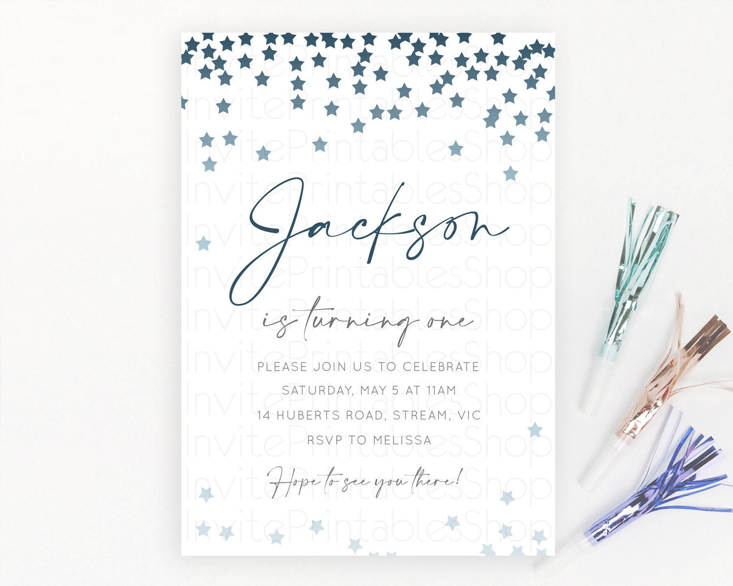 Star Birthday Invitation Pastel Stars Invite Shooting Star Party Rainbow Colorful Confetti Twinkle Little Star 2nd First Birthday D10308