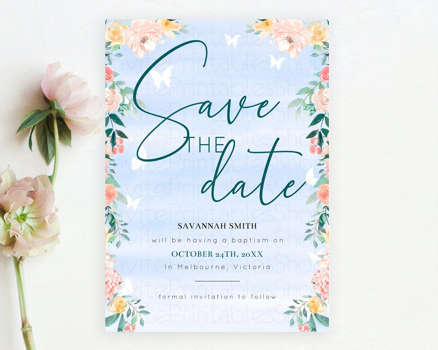 Wildflower Save The Date Template Secret Garden Save The Date Pastel Floral Garden Party Boho Flowers Birthday Baby Shower Wedding D10337