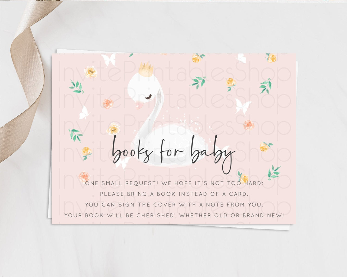 Swan Books For Baby Card Swan Princess Ballet Book Insert Enchanted Swan Lake Book Card Secret Garden Floral Book Poem Request D10388