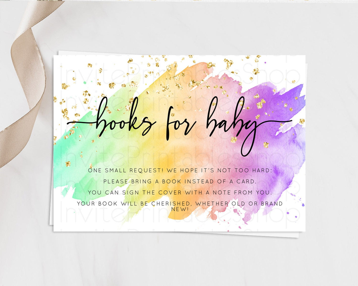 Pastel Books For Baby Card Pastel Rainbow Book Insert Colorful Ombre Watercolor Book Card Confetti Glitter Baby Book Poem Request D10518