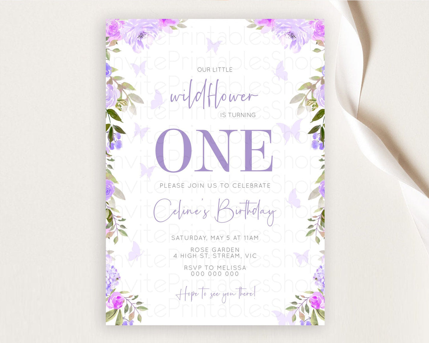 Secret Garden Invitation Wildflower Birthday Invitation Pastel Flowers Invite Enchanted Garden Boho Floral 3rd 2nd First Birthday D10719
