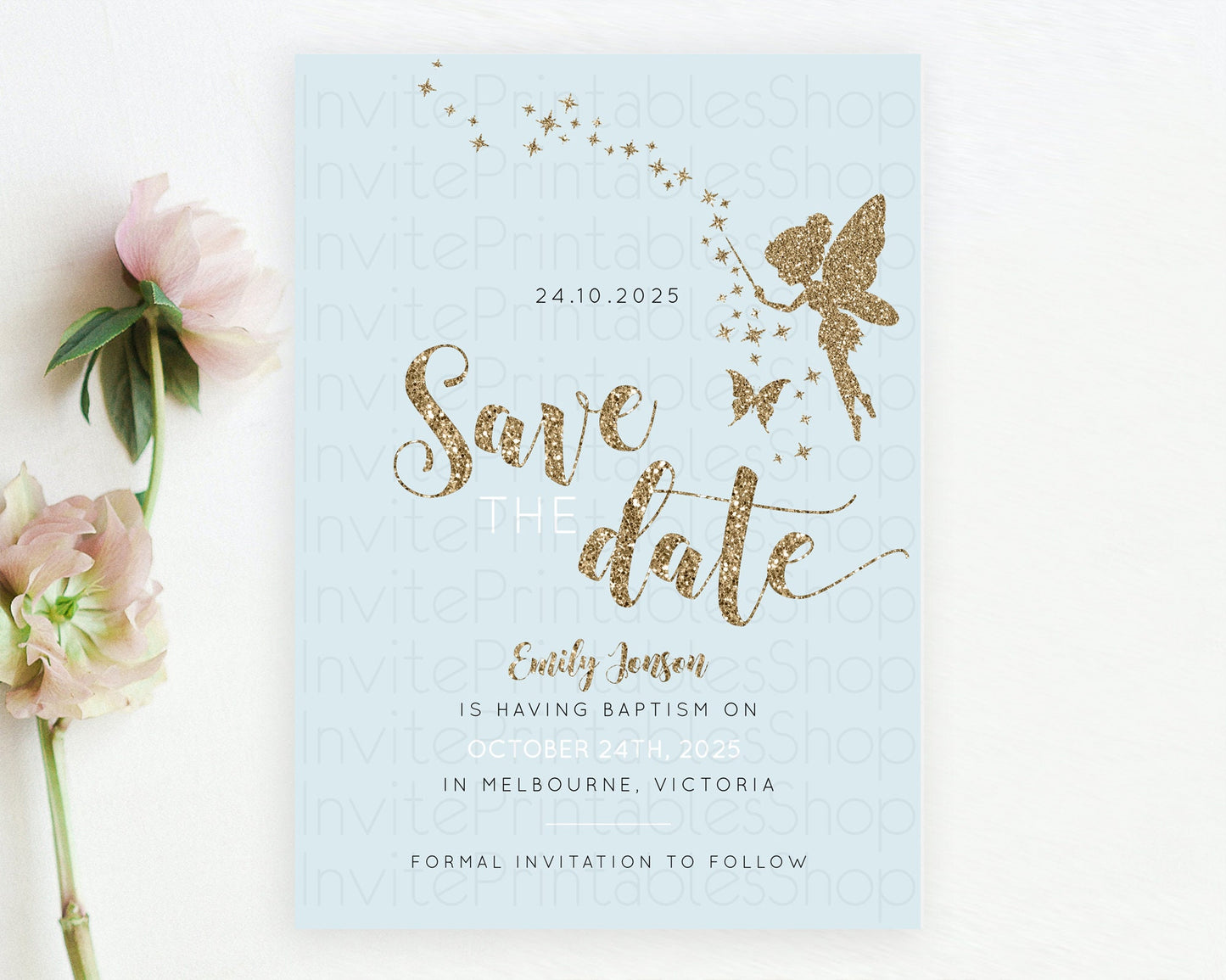 Fairy Save The Date Template Enchanted Garden Pastel Floral Butterfly Party Secret Garden Birthday Baptism Baby Shower Bridal Shower D10907