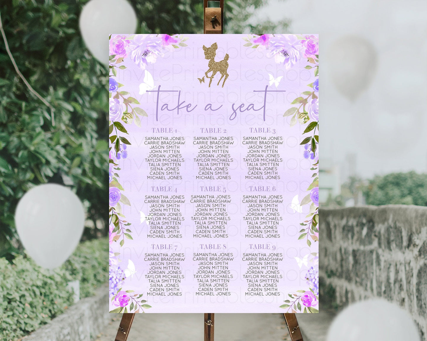 Fawn Seating Chart Deer Seating Chart Enchanted Forest Party Butterfly Pastel Flowers Whimsical Seating Chart Woodland Seating Sign D10963