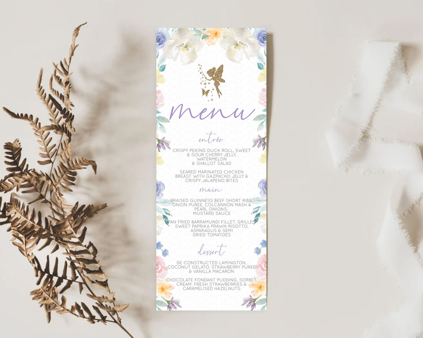 Fairy Menu Fairy Menu Template Enchanted Garden Pastel Floral Butterfly Table Décor Fairy Secret Garden Dinner Dessert Food Menu D10761