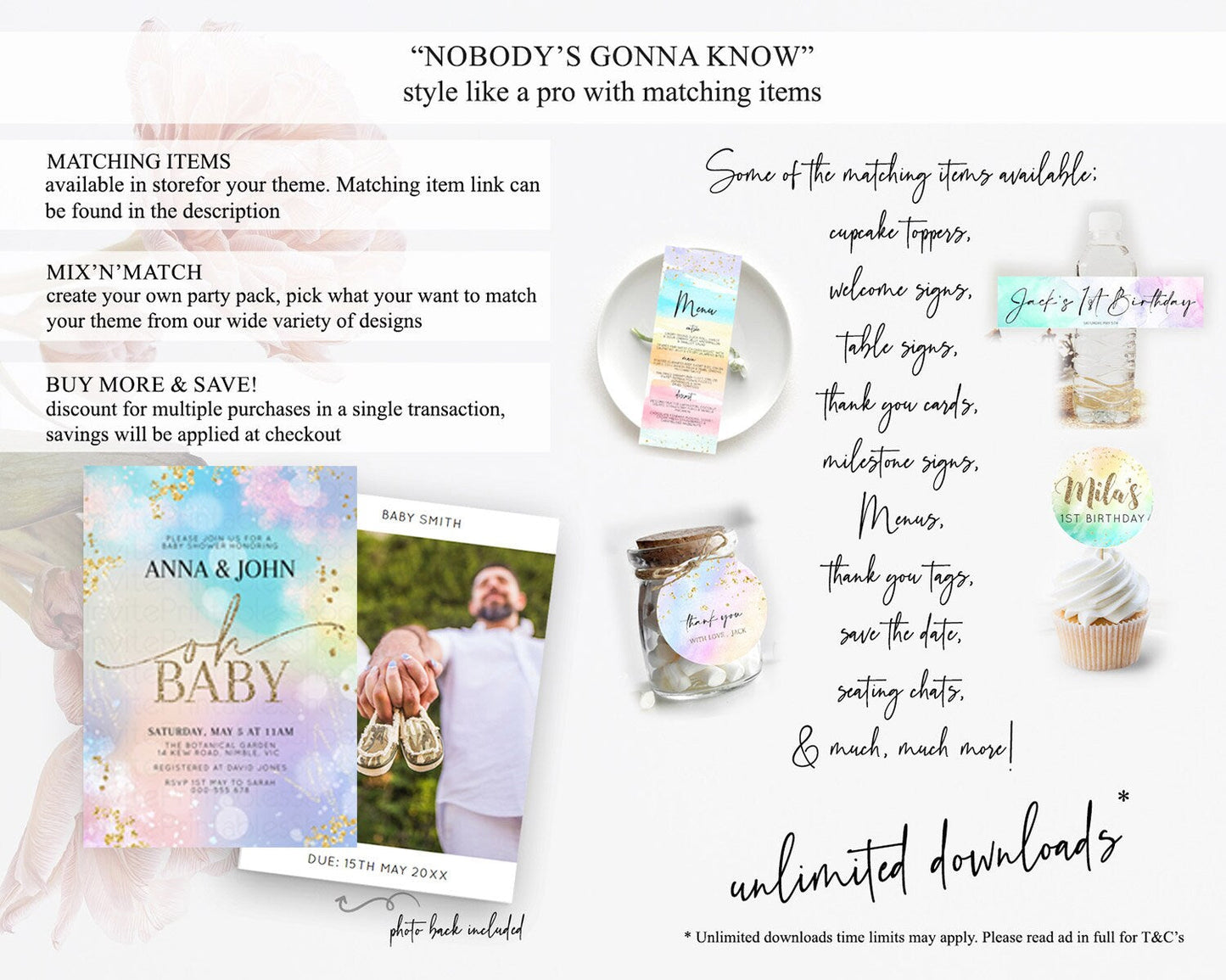 Pastel Baby Shower Invitation Rainbow Baby Shower Invitation Colorful Pastel Watercolor Invitation Gold Glitter Sprinkles Ombre D10675