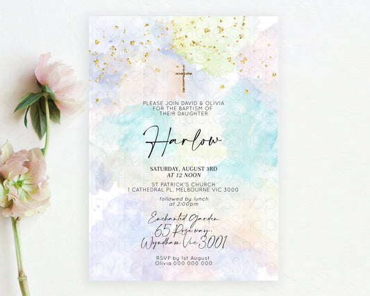 Editable Pastel Baptism Invitation Pastel Colors Watercolor Baptism 1st Birt