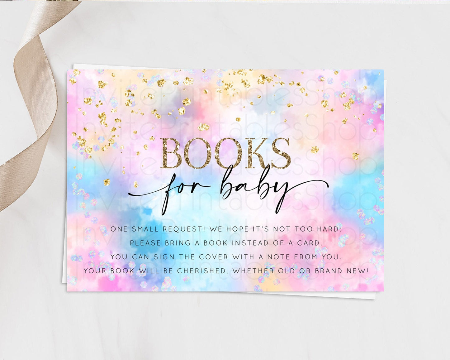 Pastel Books For Baby Card Pastel Rainbow Book Insert Colorful Ombre Watercolor Book Card Confetti Glitter Baby Book Poem Request D10607