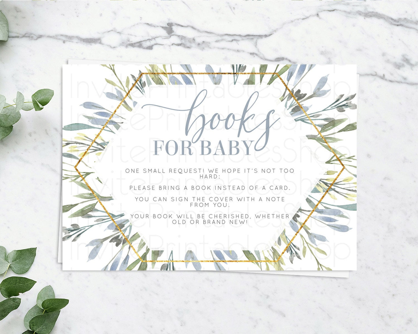 Leafy Books For Baby Card Green Leaf Book Insert Greenery Eucalyptus Book Card Fern Spray Leaves Watercolor Garden Book Poem Request D10532