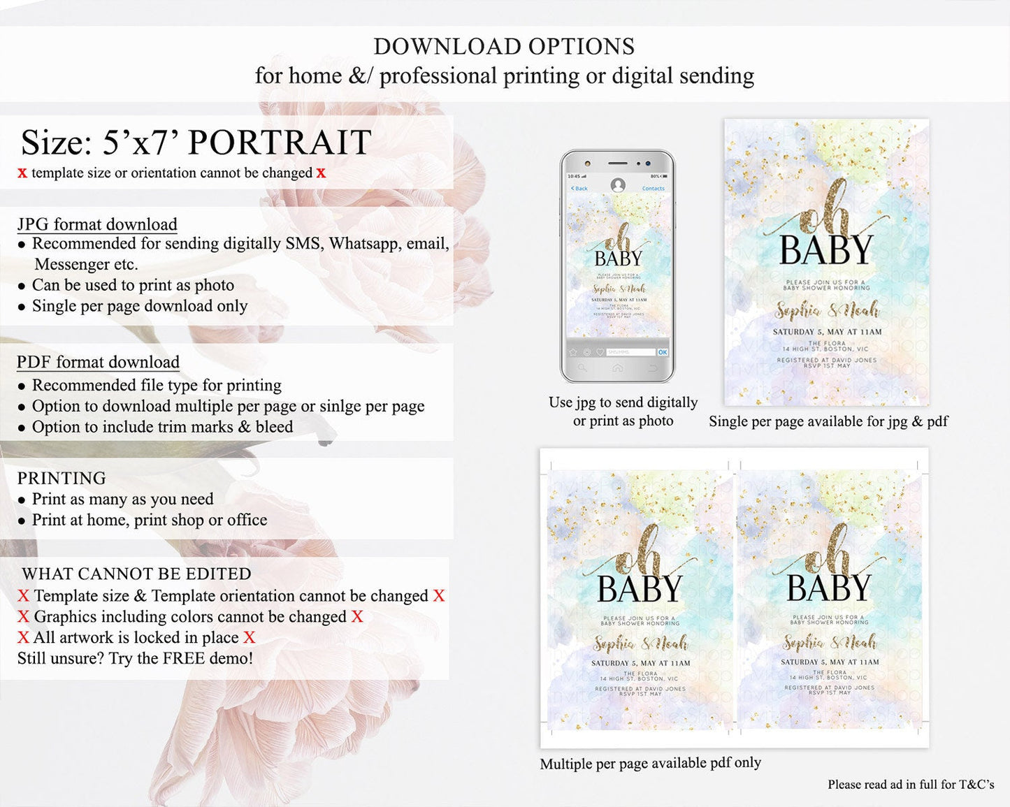 Pastel Baby Shower Invitation Rainbow Baby Shower Invitation Colorful Pastel Watercolor Invitation Gold Glitter Sprinkles Ombre D10614