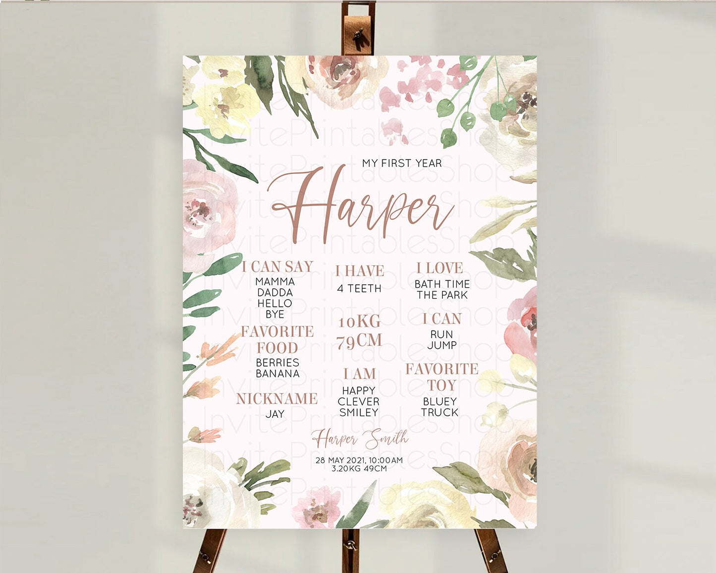 Secret Garden Milestone Board Wildflower First Birthday Milestone Poster Pastel Flowers Milestone Boho Wildflower 1st Birthday Sign D10192