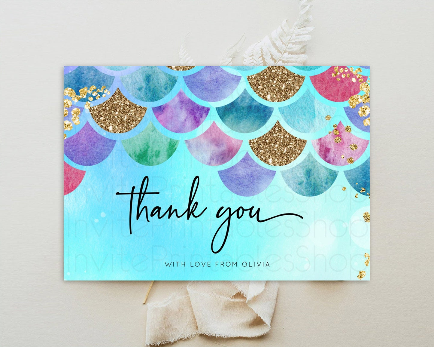 Rainbow Fish Thank You Card Rainbow Fish Birthday Thank You Card Watercolor Mermaid Rainbow Under Sea Pastel Teacher Thank You Card D10581