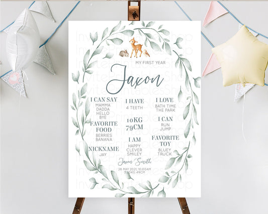 Editable Fawn First Birthday Milestone Board Deer First Birthday Milestone P