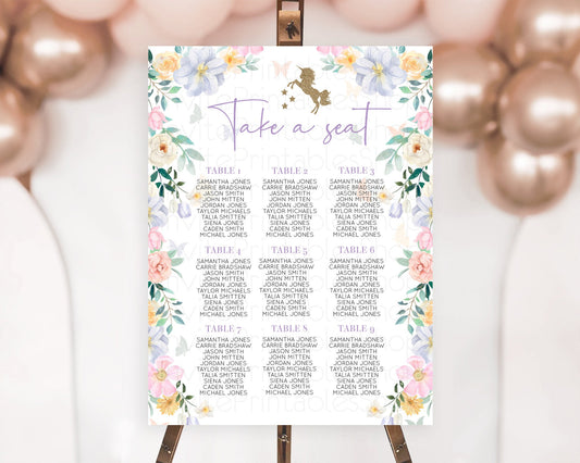 Unicorn Garden Seating Chart Pastel Floral Unicorn Seating Chart Magical Unicorn Colorful Watercolor Floral Decor Seating Board D10466