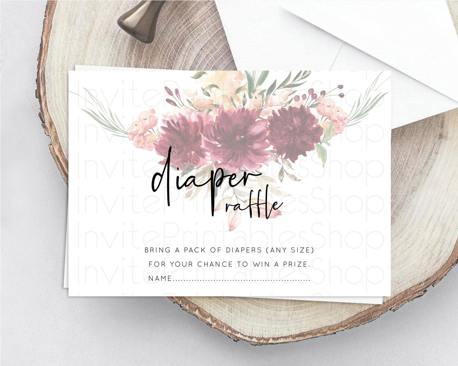 Editable Secret Garden Diaper Raffle Card Boho Wildflower Diaper Raffle Inse