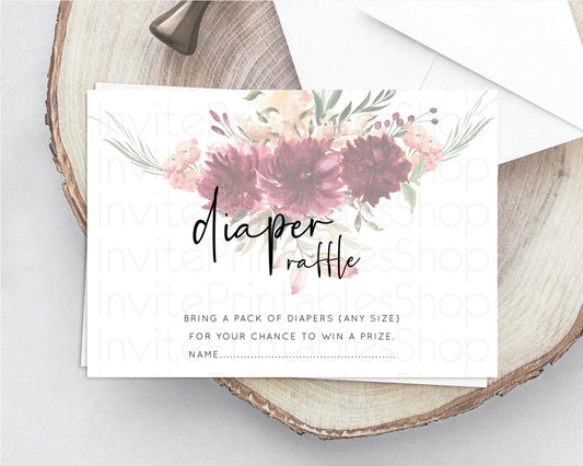 Editable Secret Garden Diaper Raffle Card Boho Wildflower Diaper Raffle Inse