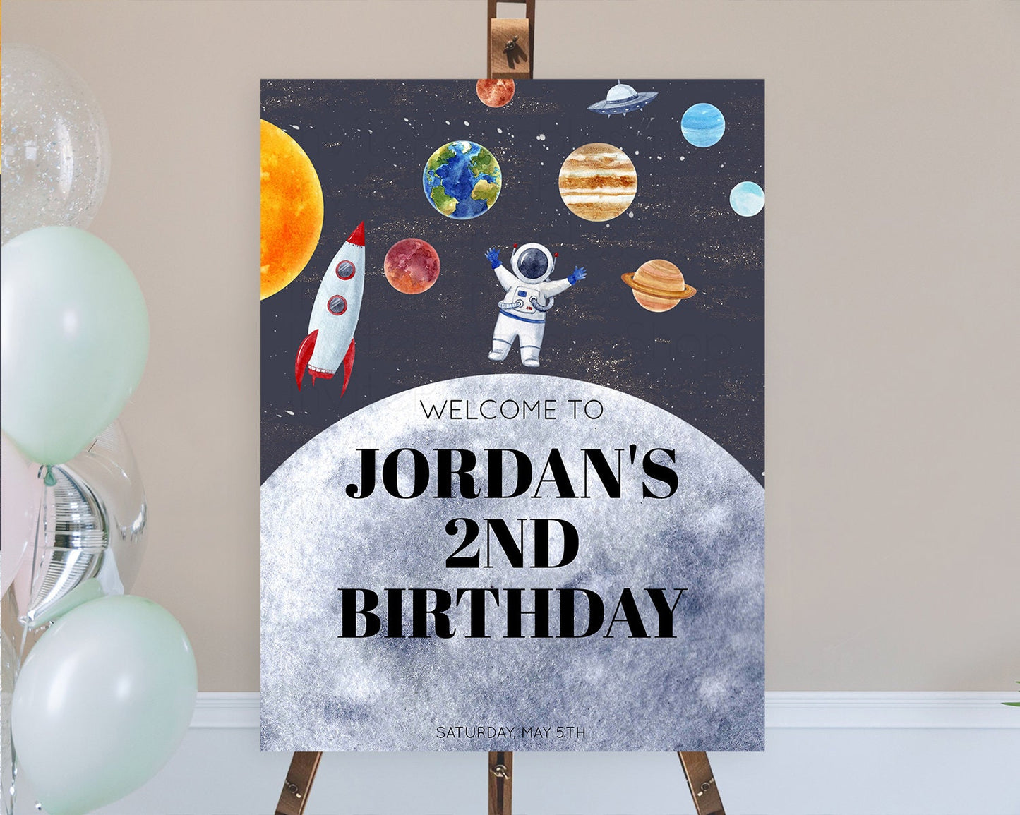 Space Birthday Welcome Sign Space Welcome Board First Trip Around the Sun Welcome Poster Planets Solar System ONE year Birthday Sign D10430