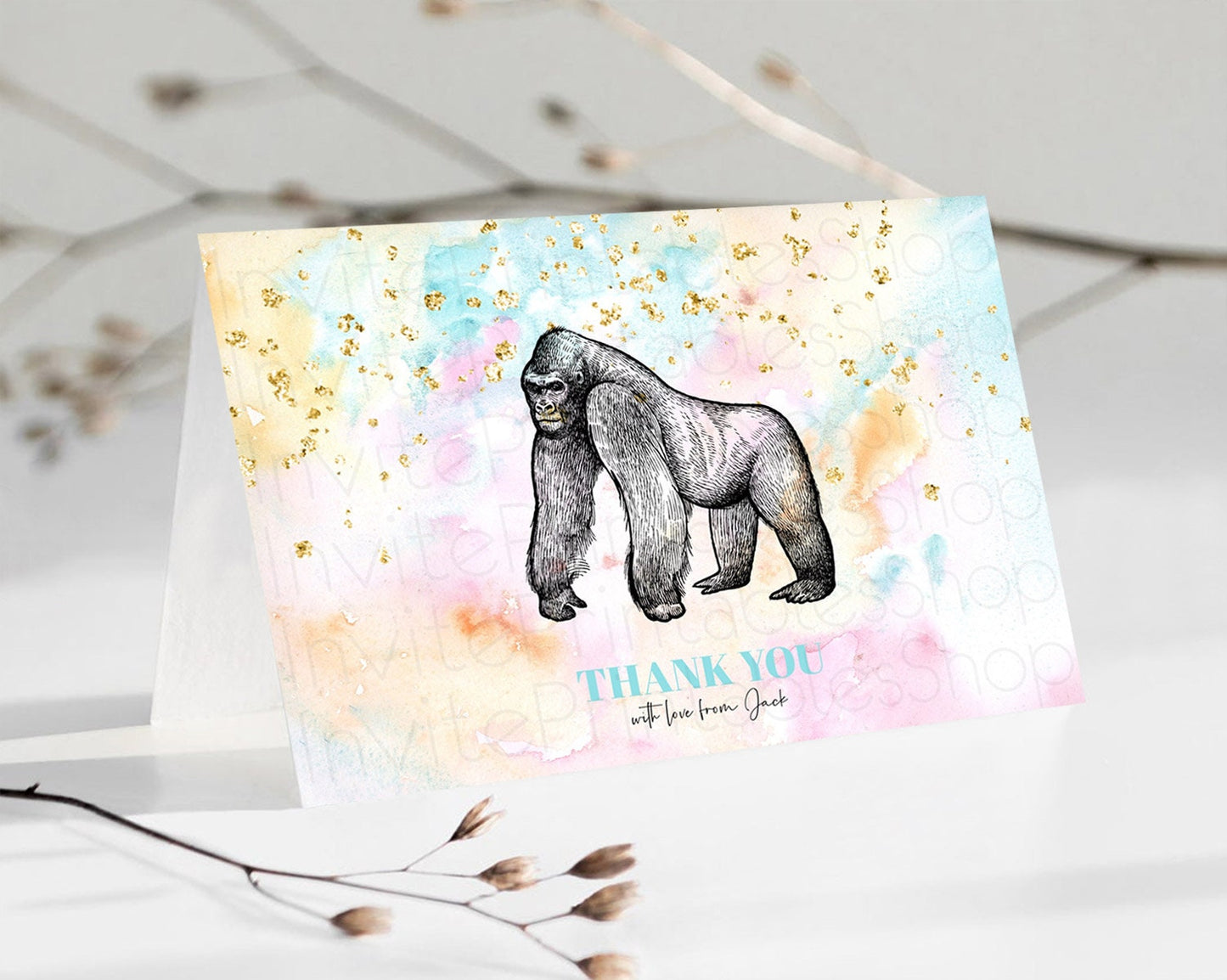 Pastel Gorilla Thank You Rainbow Gorilla Thank You Card Colorful Rainbow Birthday Thank You Pastel Teacher Thank You Card Template D10284