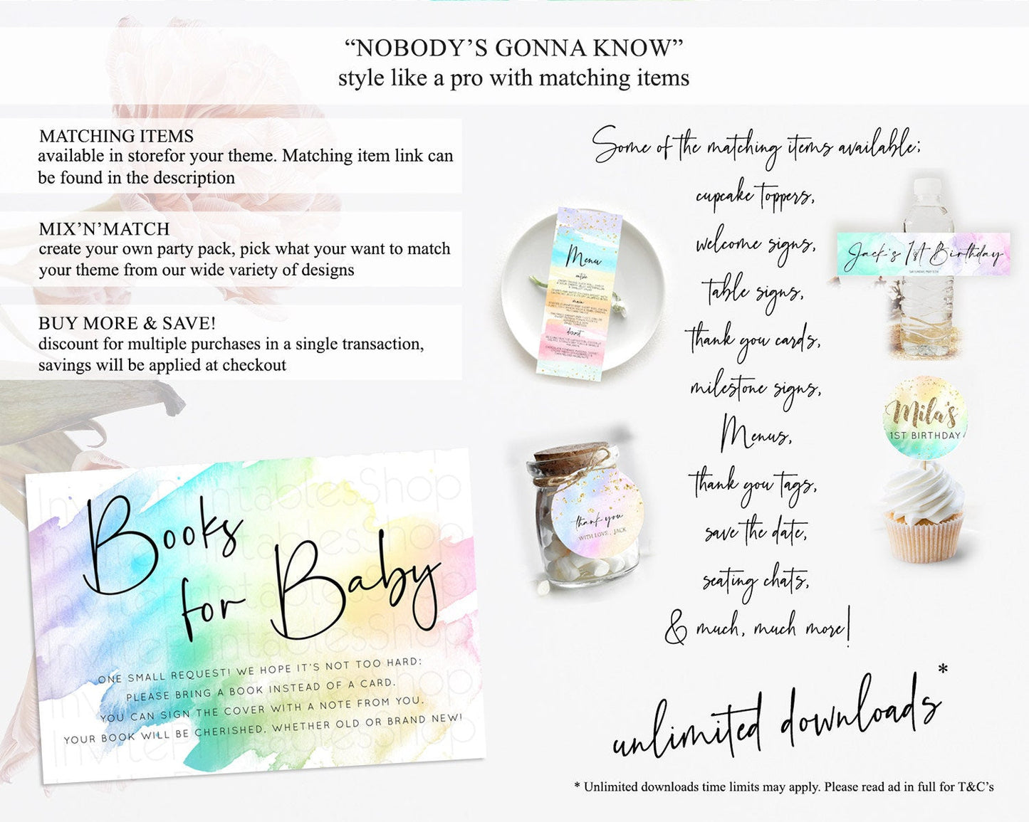 Pastel Books For Baby Card Pastel Rainbow Book Insert Colorful Ombre Watercolor Book Card Confetti Glitter Baby Book Poem Request D10279