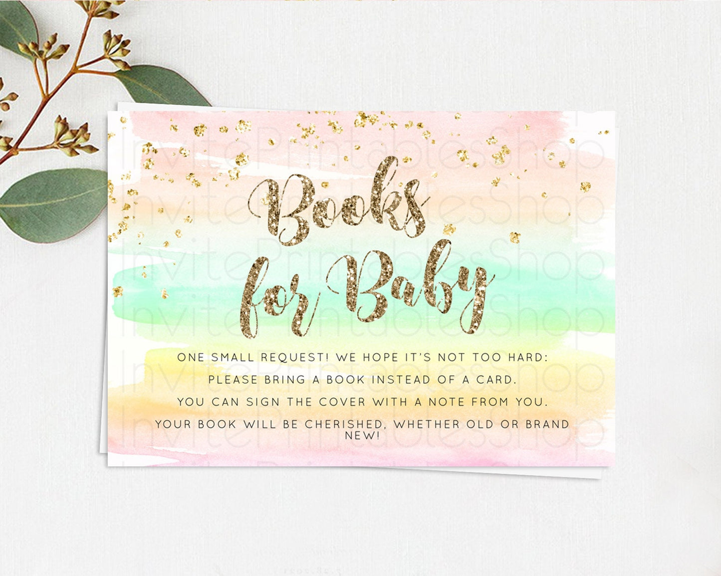 Pastel Books For Baby Card Pastel Rainbow Book Insert Colorful Ombre Watercolor Book Card Confetti Glitter Baby Book Poem Request D10592