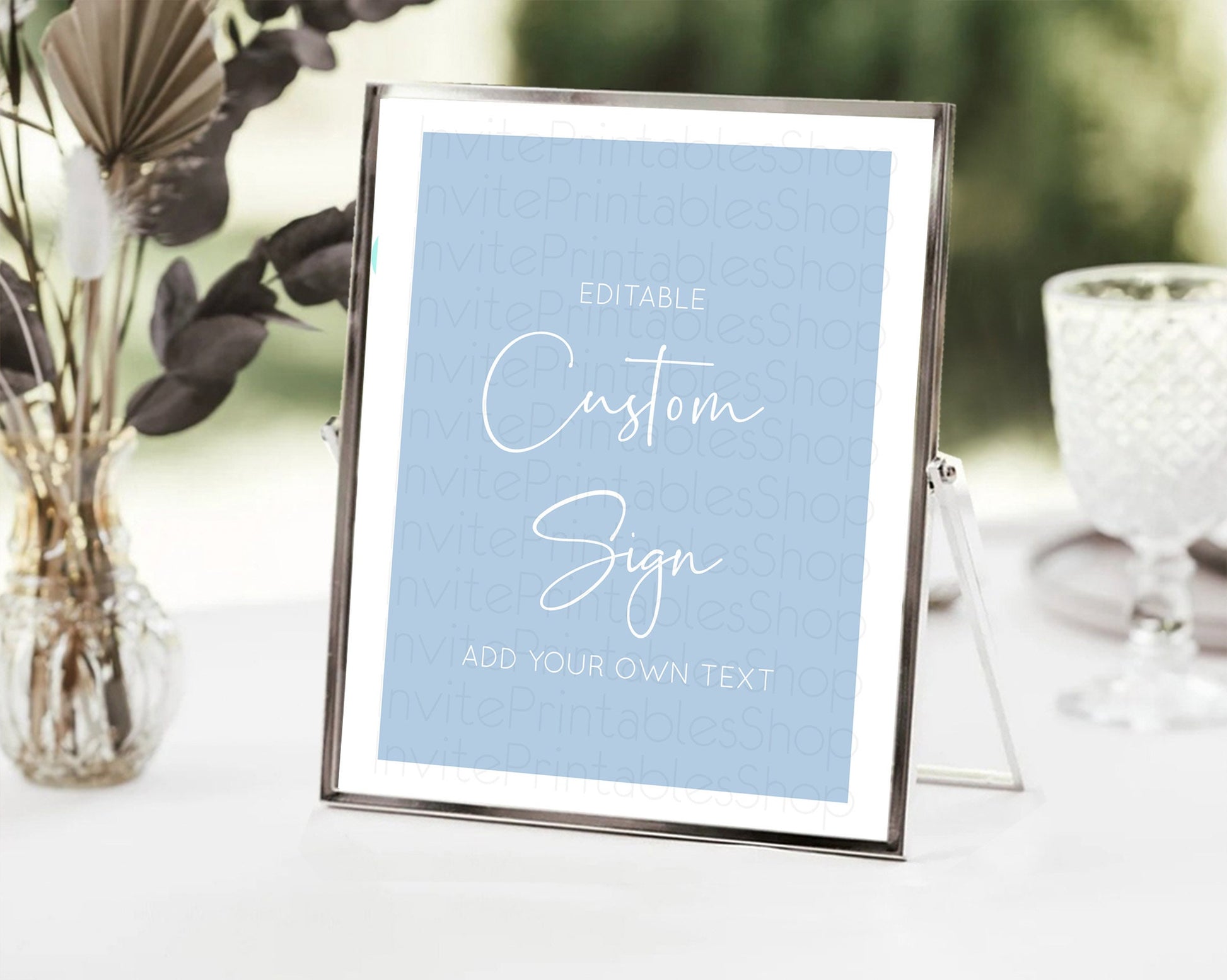 Editable Minimalist Blue Sign Blue Table Sign Decor Simple Modern Blue Party