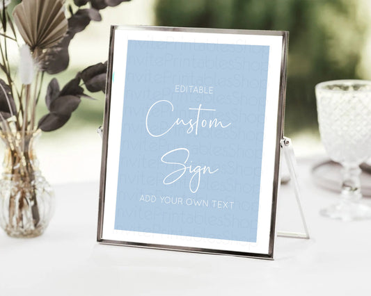 Editable Minimalist Blue Sign Blue Table Sign Decor Simple Modern Blue Party