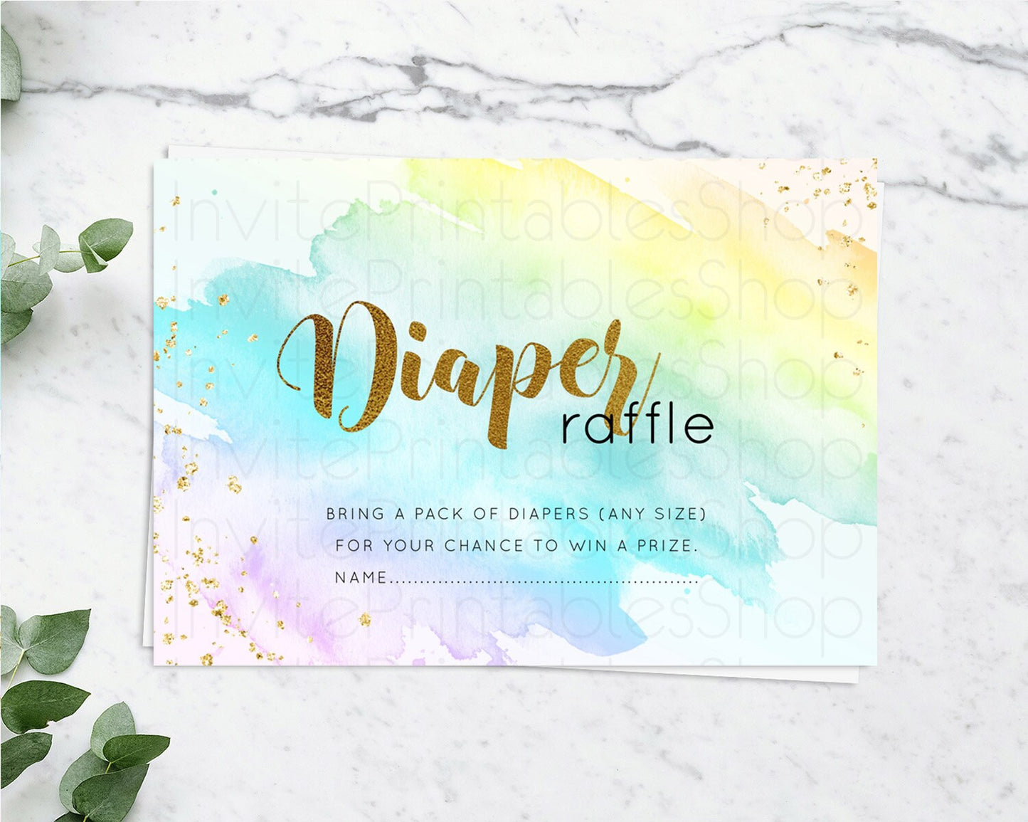 Pastel Diaper Raffle Card Pastel Rainbow Diaper Raffle Insert Colorful Ombre Watercolor Diaper Ticket Confetti Glitter Raffle Game D11026