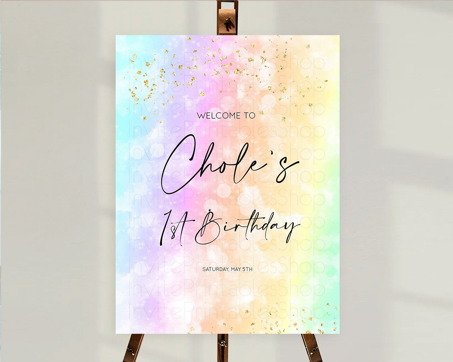 Pastel Welcome Sign Pastel Rainbow Welcome Sign Colorful Rainbow Confetti Watercolor Glitter Pastel First Birthday Welcome Sign D10647