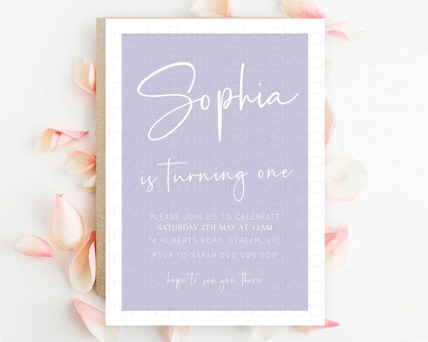 Purple Birthday Invitation Plain Purple Invites Minimalist Invitation Pastel Purple Invitation Modern Invites 2nd 1st First Birthday D10942