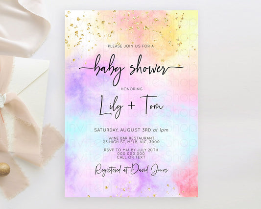 Editable Pastel Baby Shower Invitation Rainbow Baby Shower Invitation Colorf