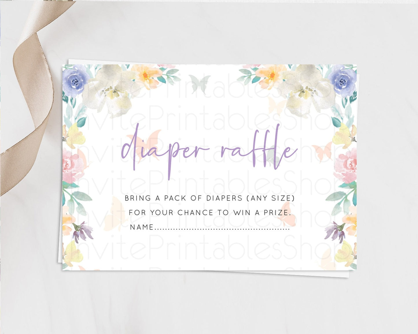 Secret Garden Diaper Raffle Card Boho Wildflower Diaper Raffle Insert Pastel Flower Garden Baby Shower Card Flower Raffle Game D10710