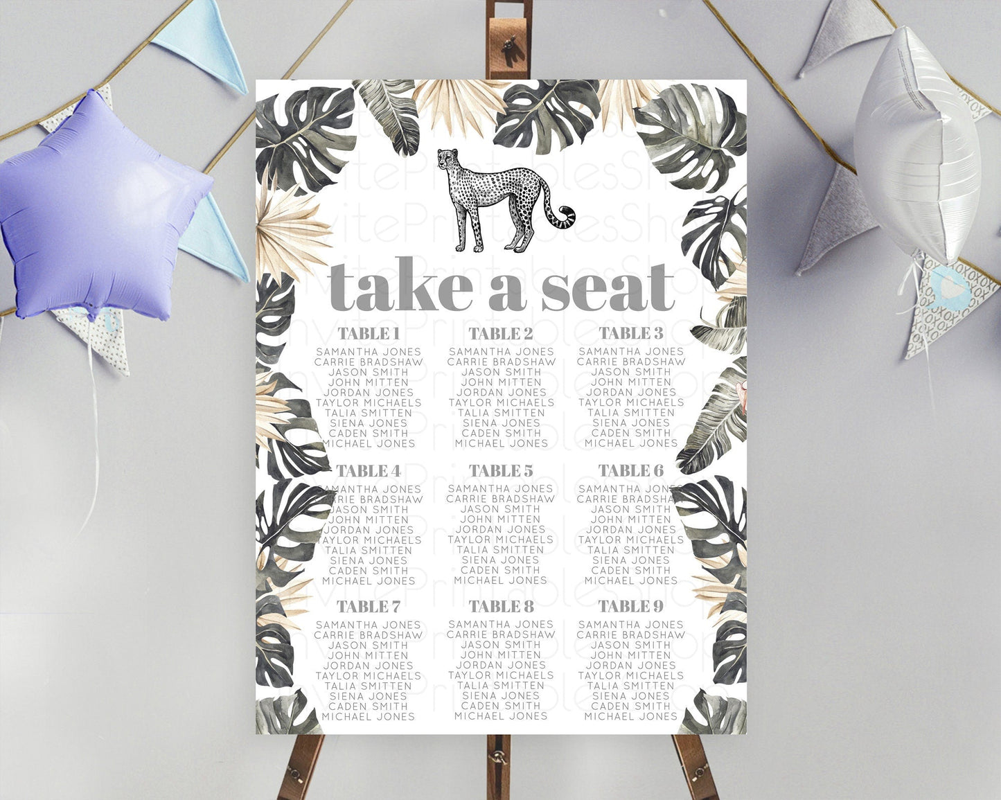 Cheetah Seating Chart Cheetah Seating Sign Cheetah Safari Seating Sign Adventure Cheetah Seating Board Palm Leaf Zoo Take a Seat D10823
