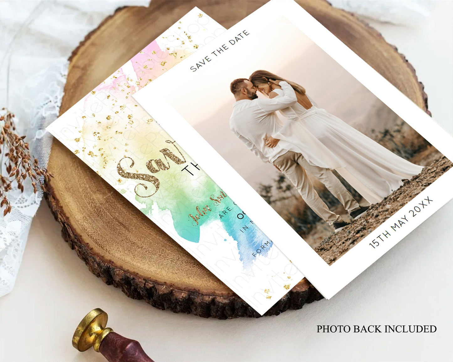 Pastel Save The Date Template Pastel Ombre Rainbow Watercolor Colorful Party For Birthday Baptism Baby Shower Wedding Bridal Shower D10259