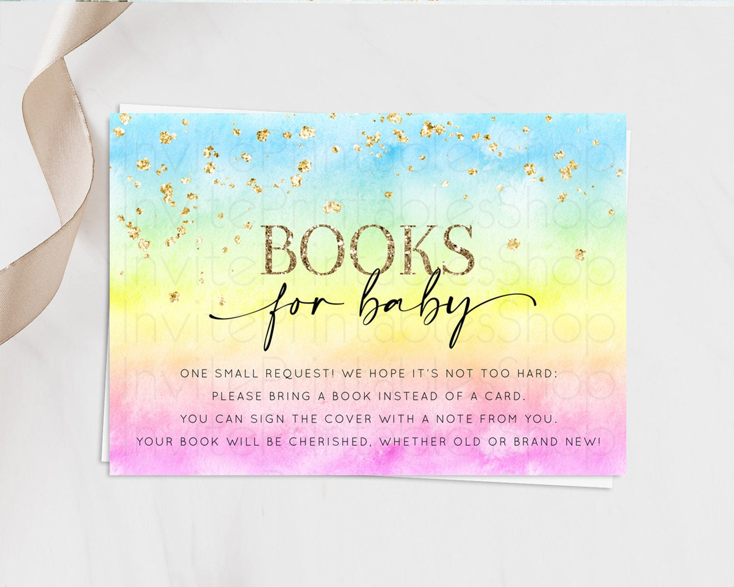 Pastel Books For Baby Card Pastel Rainbow Book Insert Colorful Ombre Watercolor Book Card Confetti Glitter Baby Book Poem Request D10483