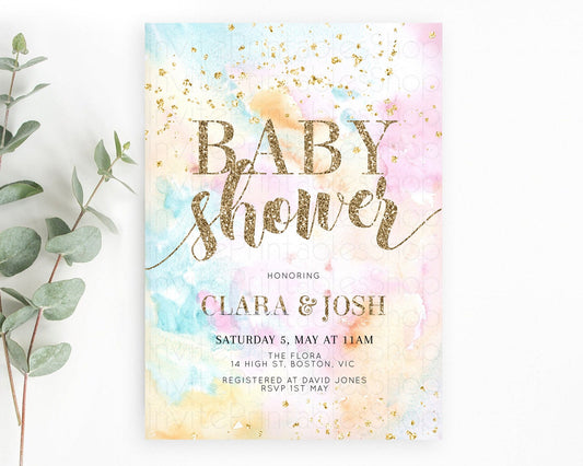 Editable Pastel Baby Shower Invitation Rainbow Baby Shower Invitation Colorf