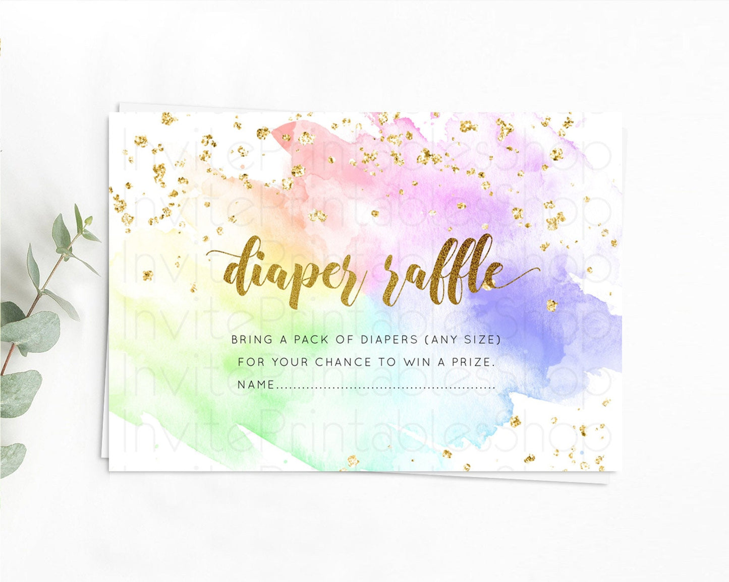 Pastel Diaper Raffle Card Pastel Rainbow Diaper Raffle Insert Colorful Ombre Watercolor Diaper Ticket Confetti Glitter Raffle Game D10876