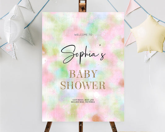 Editable Pastel Baby Shower Welcome Sign Pastel Rainbow Welcome Sign Colorfu