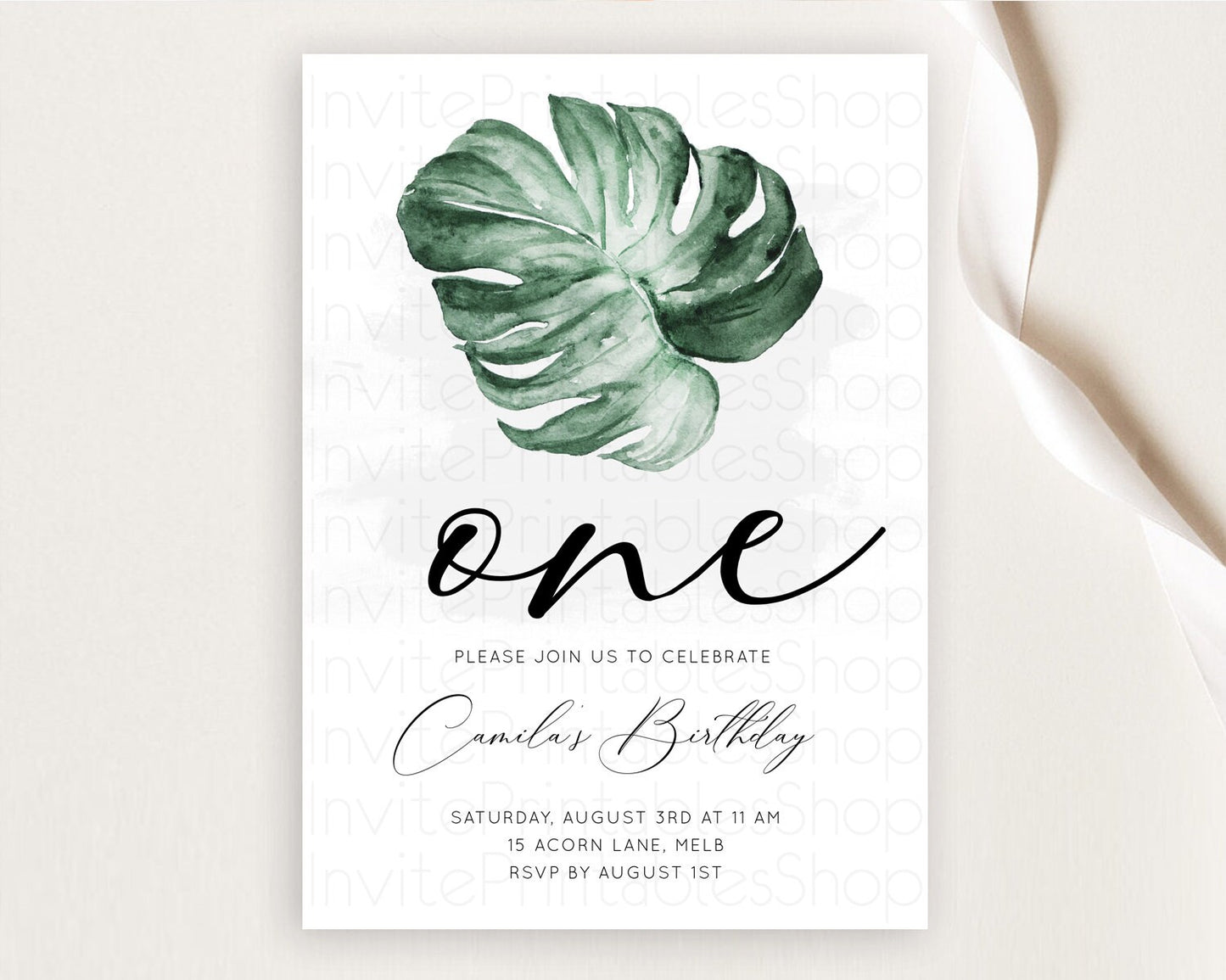 Tropical Invitation Tropical Birthday Invitation Tropical Floral Invitation Palm Leaf Fern Invite Frangipani White Orchid Invitation D11041