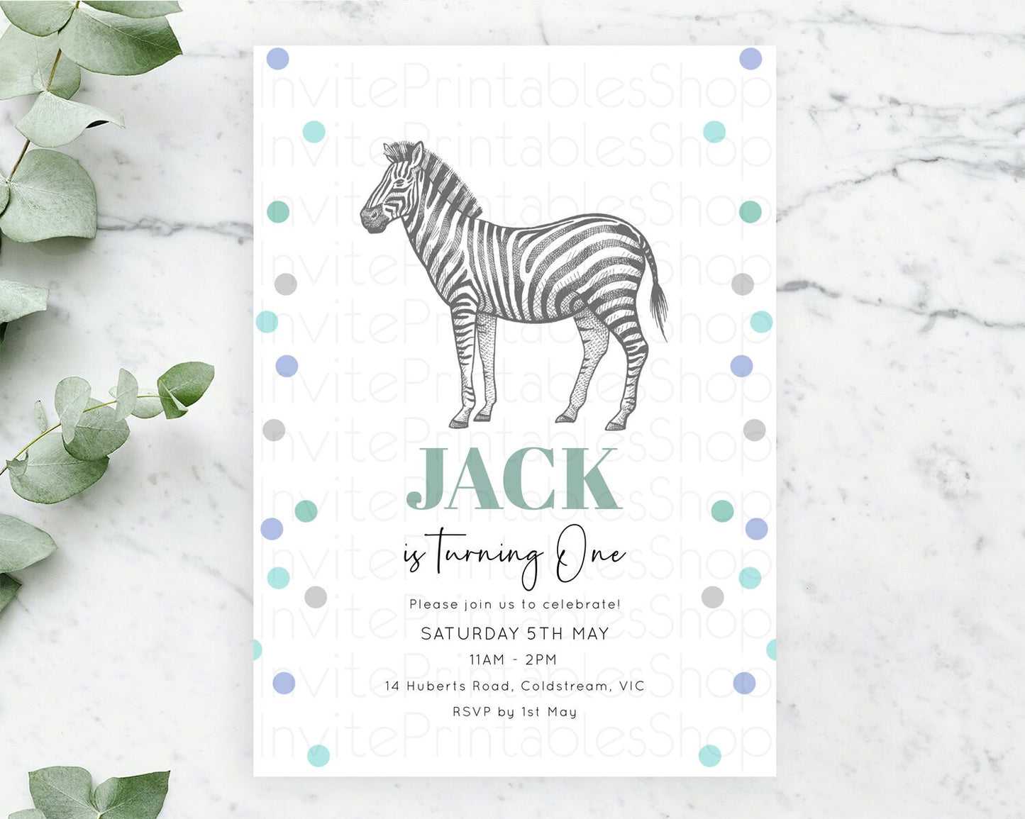 Zebra Birthday Invitation Zebra Invite Jungle Safari invite Watercolor Tropical Palm Invite Adventure Zoo Party Wild Animal Party D10856