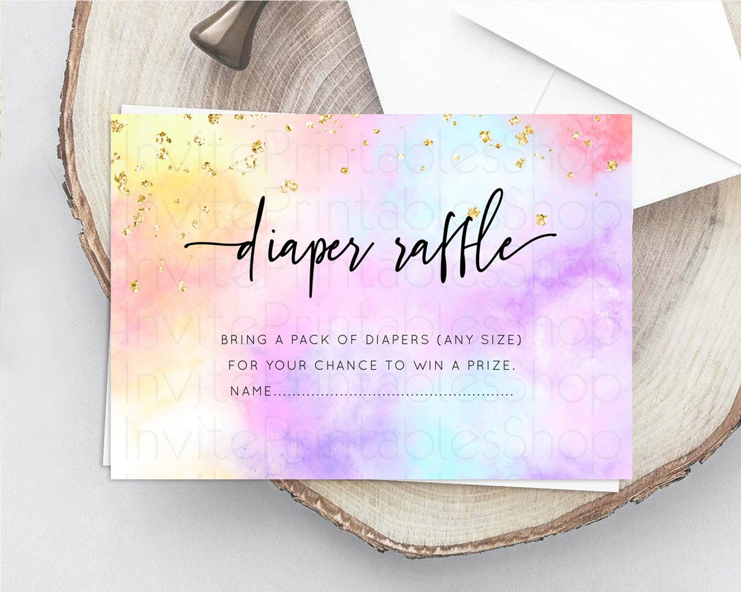 Pastel Diaper Raffle Card Pastel Rainbow Diaper Raffle Insert Colorful Ombre Watercolor Diaper Ticket Confetti Glitter Raffle Game D10437