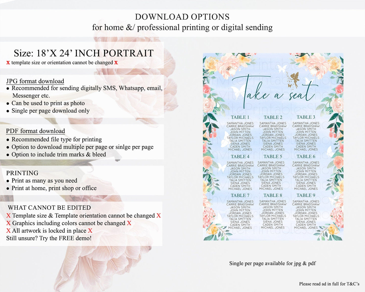 Fairy Seating Chart Pastel Fairy Seating Chart Fairy Tea Party Fairy Garden Seating Sign Enchanted Garden Floral Butterfly Decor D10794