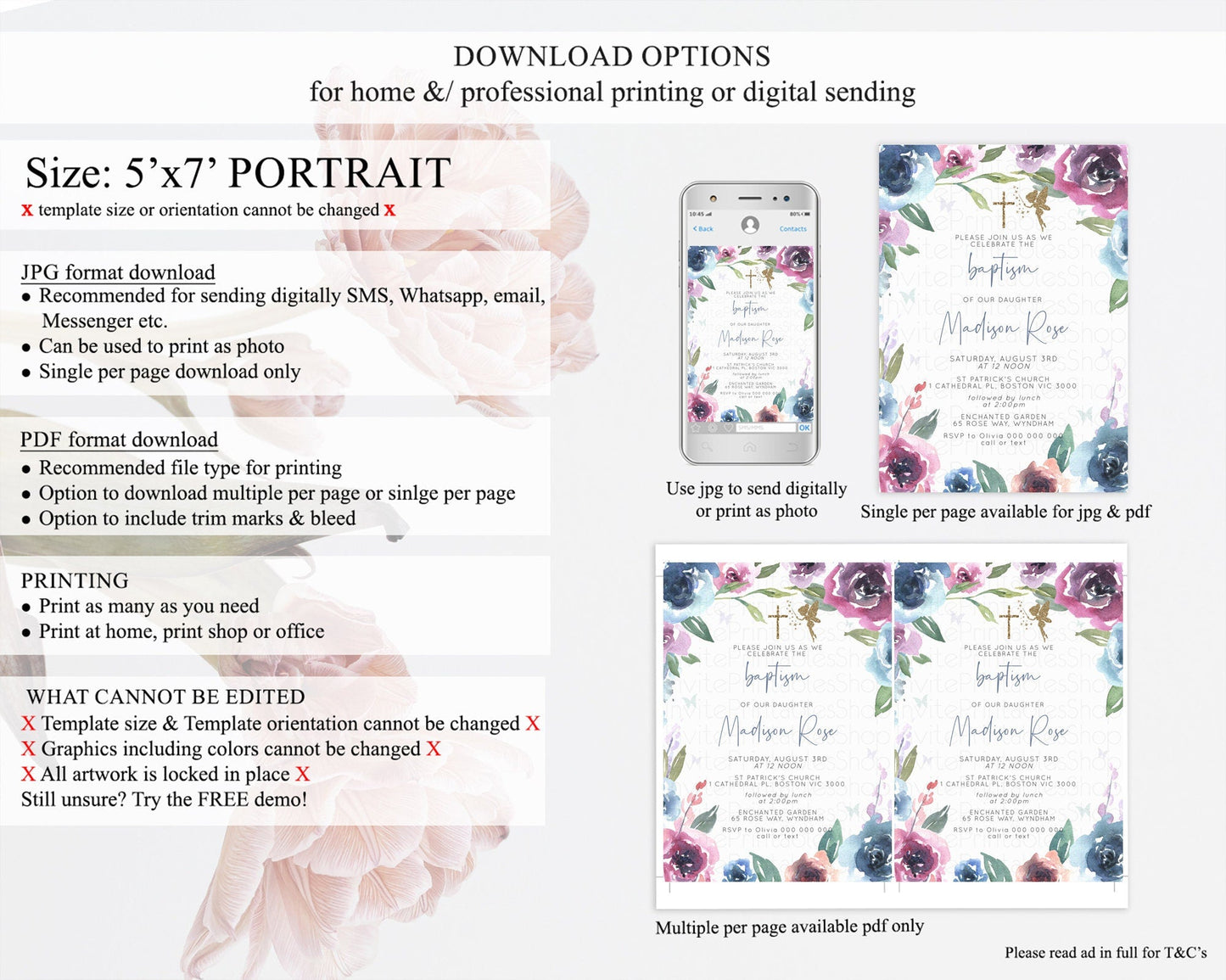Fairy Baptism Invitation Fairy Baptism 1st Birthday Invitation Enchanted Secret Garden Christening Invite Pastel Floral Butterfly D10188