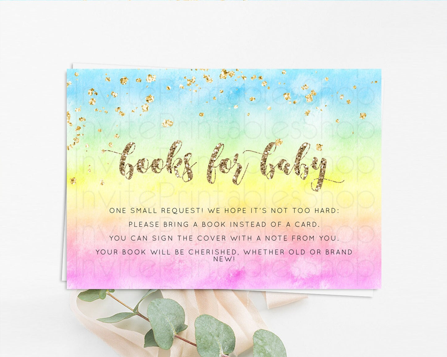 Pastel Books For Baby Card Pastel Rainbow Book Insert Colorful Ombre Watercolor Book Card Confetti Glitter Baby Book Poem Request D10479