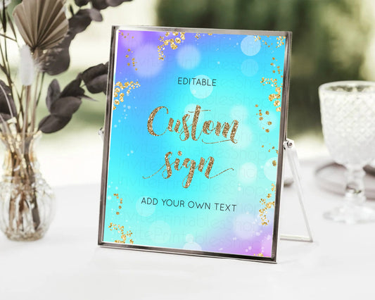 Editable Mermaid Sign Sea Table Sign Decor Colorful Pastel Mermaid Under The