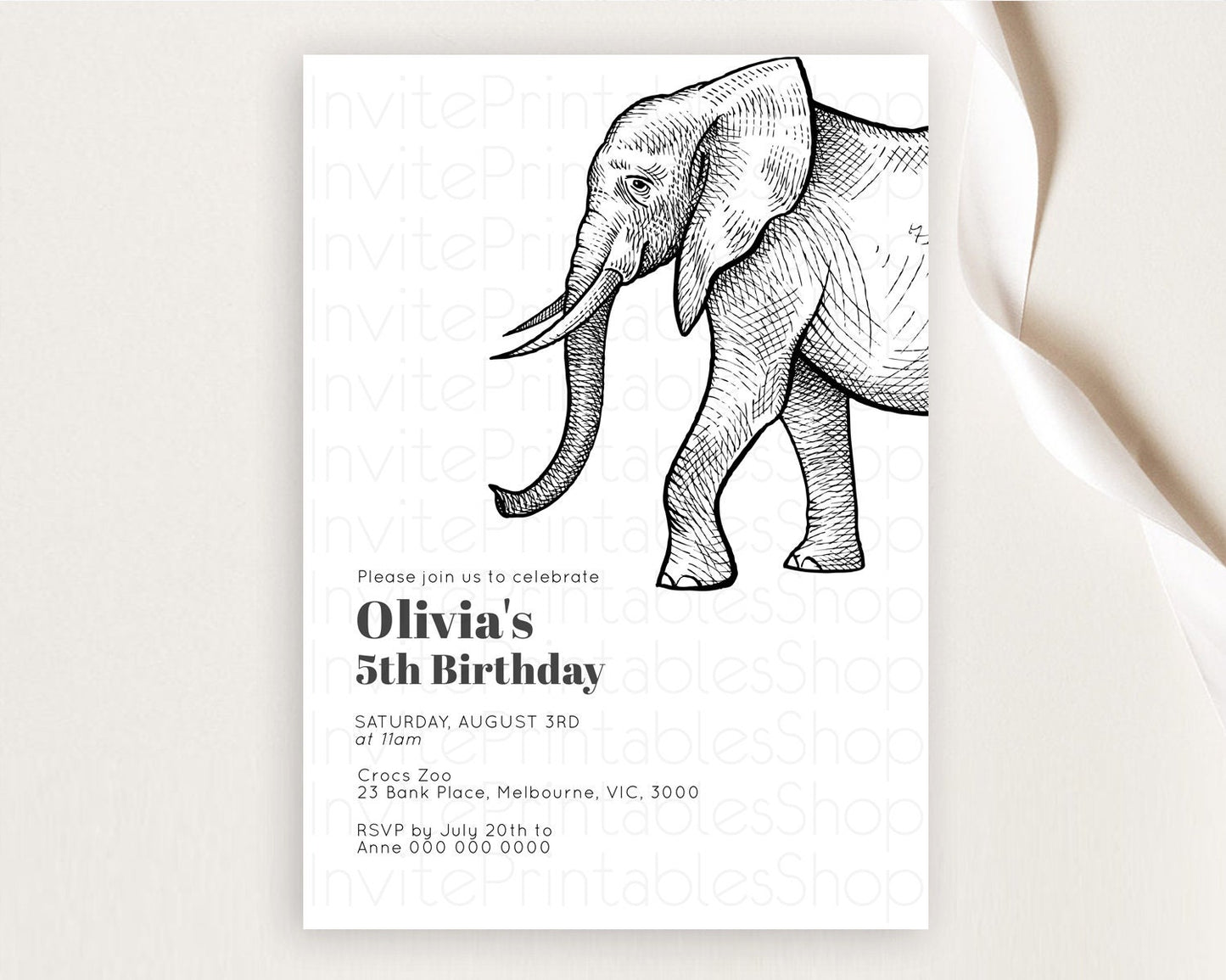 Elephant Birthday Invitation Elephant Invitation Elephant Birthday Safari Elephant Party TWO Wild ONE Jungle Adventure Zoo Birthday D10248