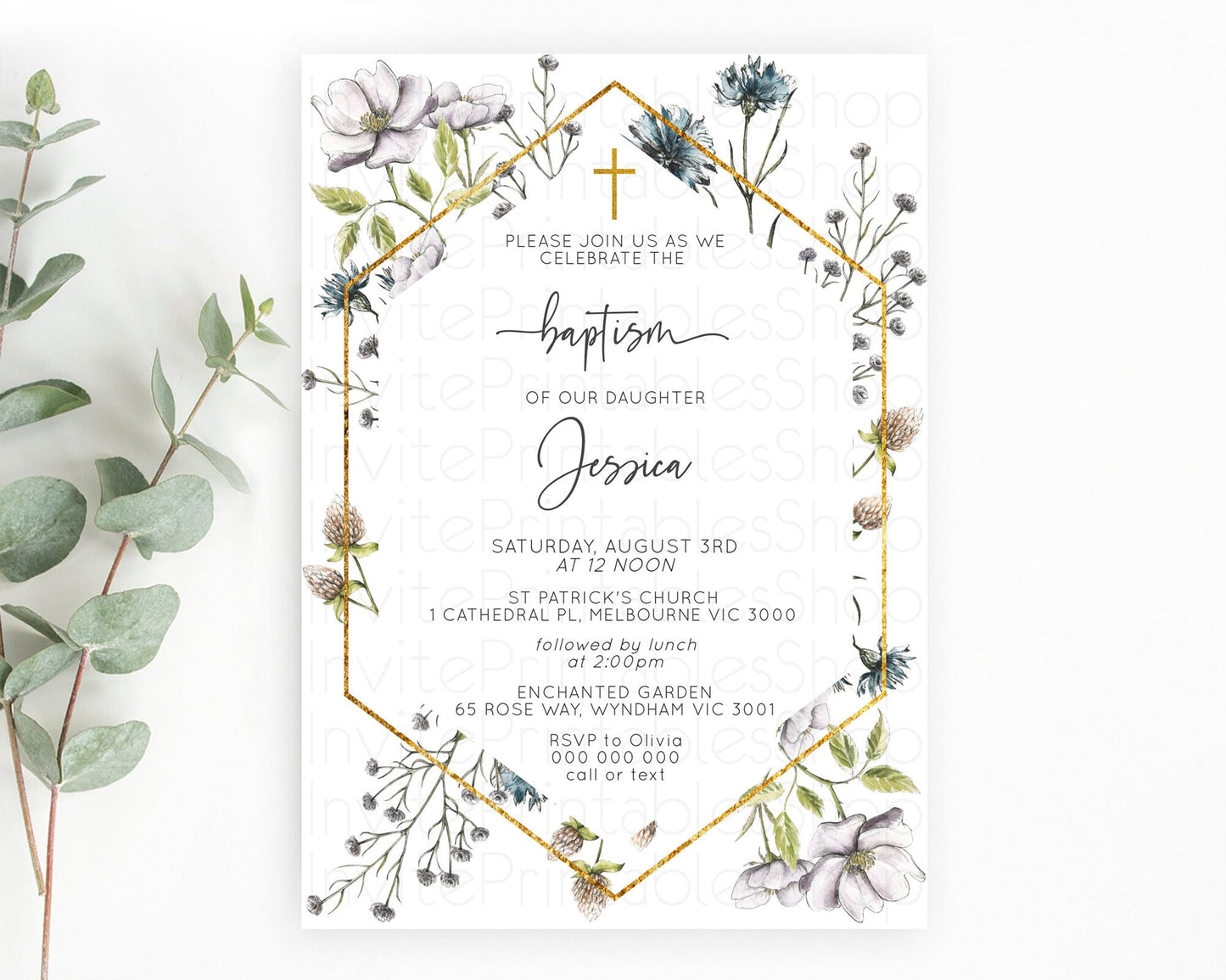 Secret Garden Baptism Invitation Wildflower Baptism Birthday Invite Pastel Flowers Christening Invite Enchanted Garden Boho Floral  D11002